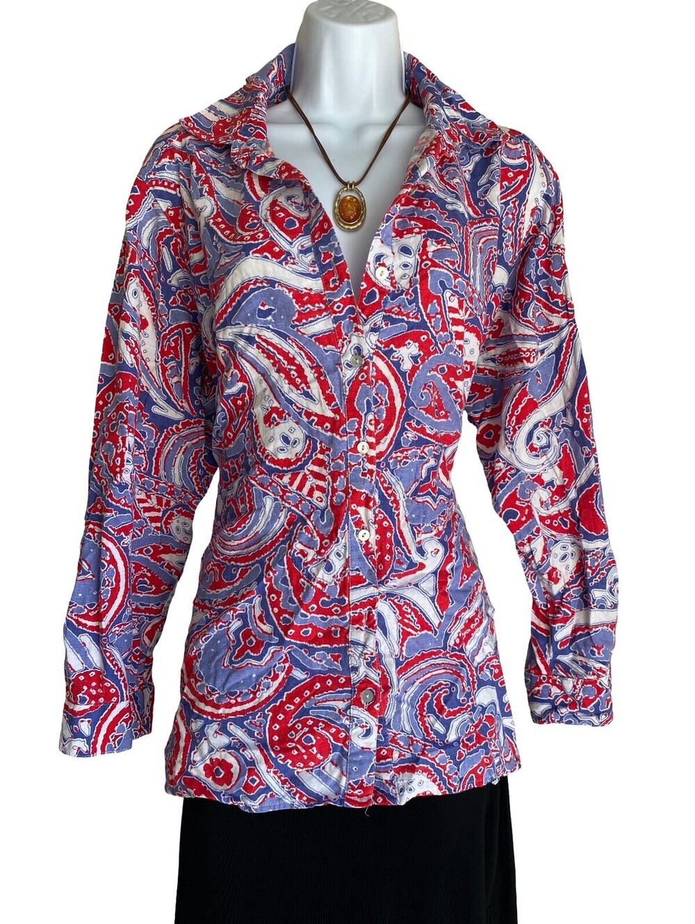 VTG Westbound Women Plus PXL Linen Paisley Button Up Blouse Boho Whimsigoth Goth